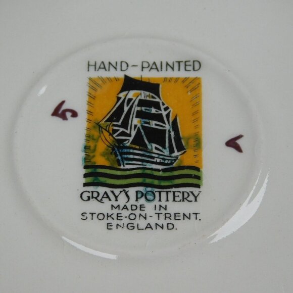 Grays Pottery Copper Luster Grapes Leaves Hand Painted Cup And Saucer Set FLAW - Picture 9 of 11